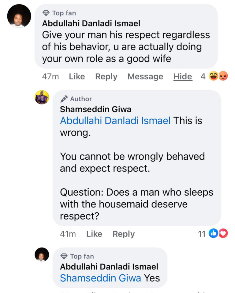 Nigerian man says a good wife must respect her husband even if he sleeps with the househelp