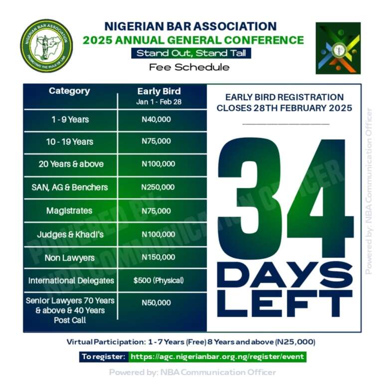 NBA AGC 2025 Early Bird registration, 34 days to go