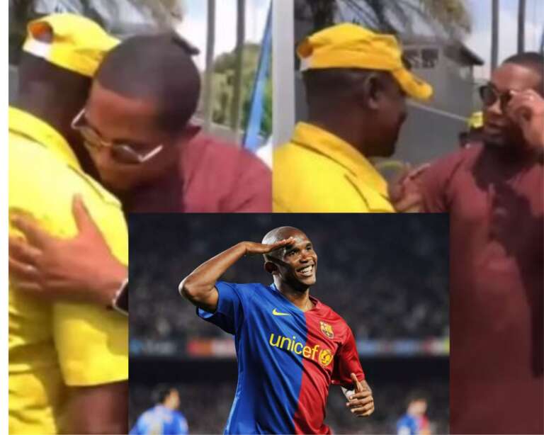 Touching moment Samuel Eto’o meets with former teammate working as security guard