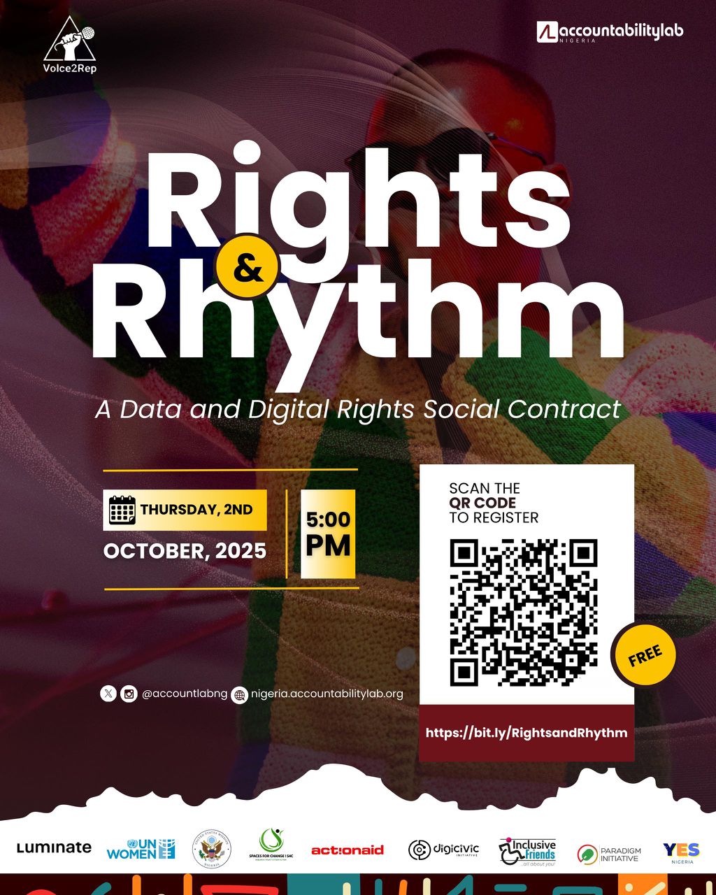 Join us on October 2nd for the Voice2Rep Rights & Rhythm Concert